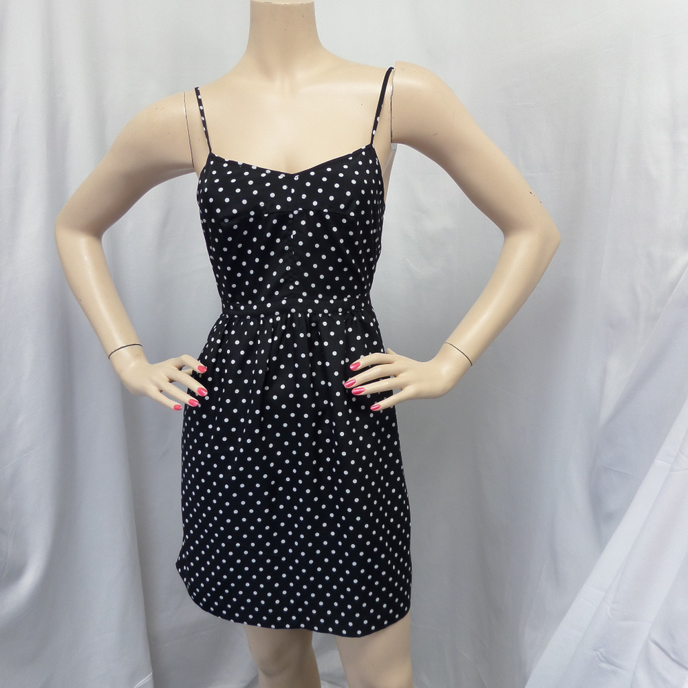 BLACK WHITE POLKA DOT PRINT CASUAL SUMMER DRESS 00
